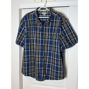Carhartt Shirt Mens 2XL Reg Relaxed Fit Blue Plaid Short Sleeve Button Casual